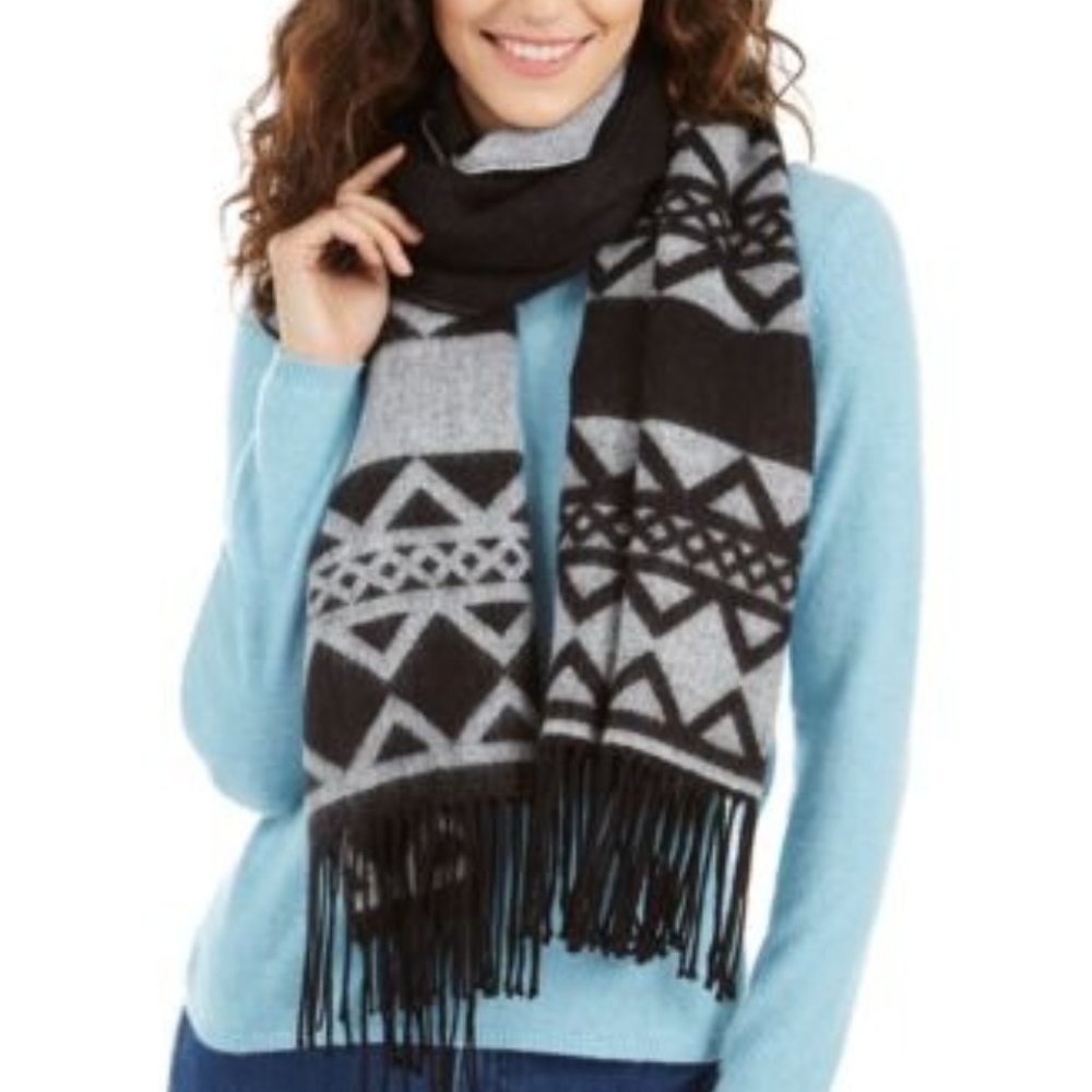 Calvin Klein Striped Fair Isle Blanket Scarf Black